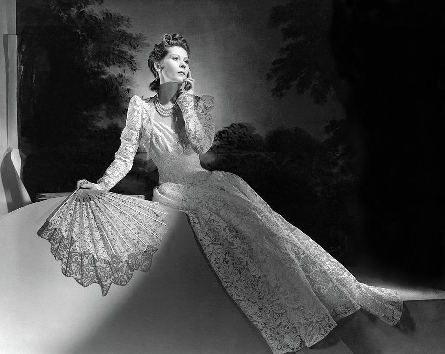 Mrs. John Wilson Wearing A Lace Dress Photograph by Horst P. Horst