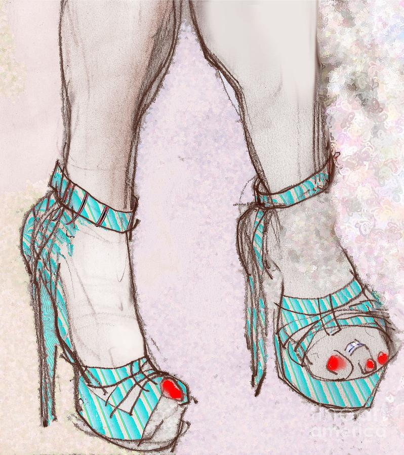 Ms. Cindys Blue Shoes Mixed Media by Carolyn Weltman