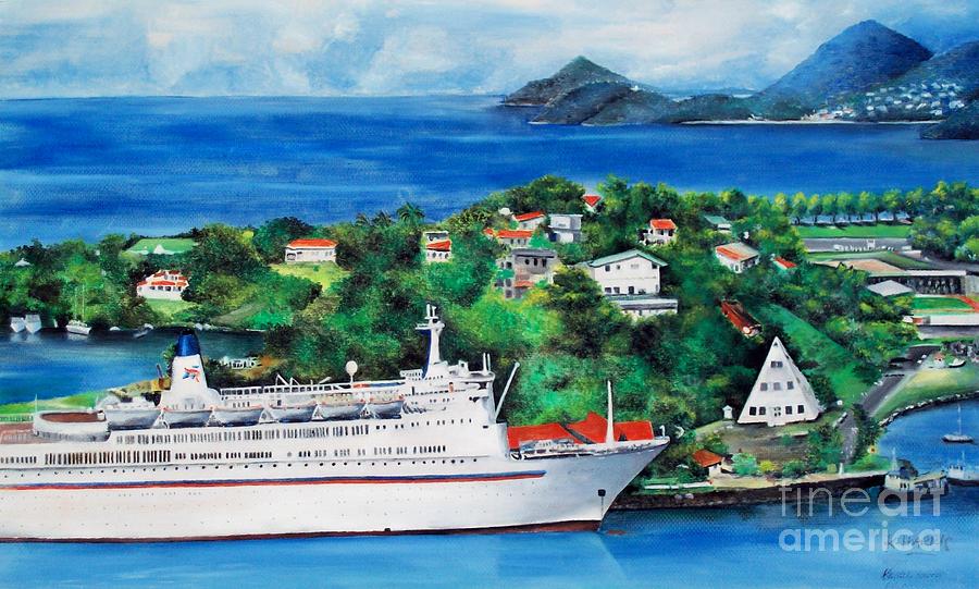 ms Tropic Star in St Lucia Painting by Kenneth Harris