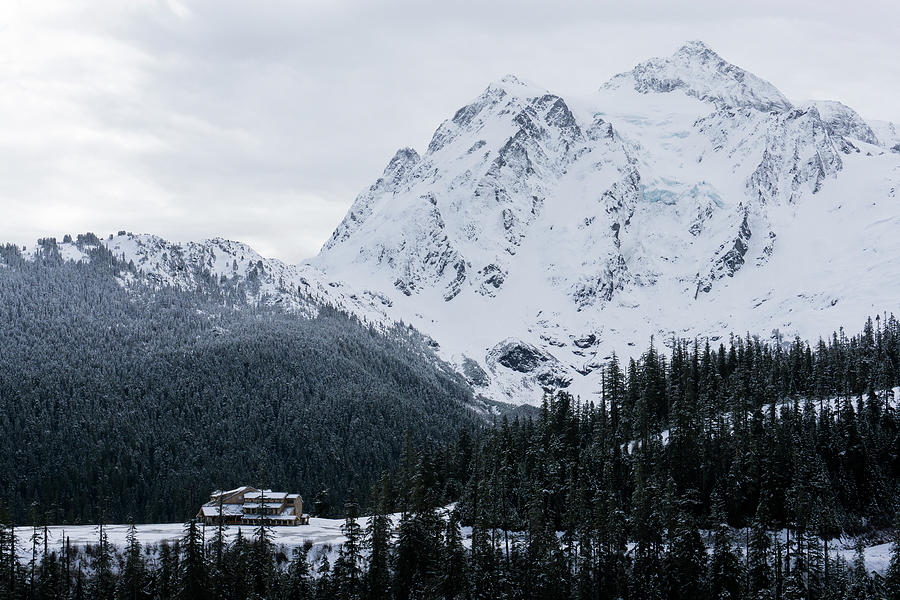 Mt. Baker Ski Lodge With Mt. Shuksan Photograph by Brandon Huttenlocher Mt. Baker Ski Lodge With Mt. Shuksan Photograph by Brandon Huttenlocher