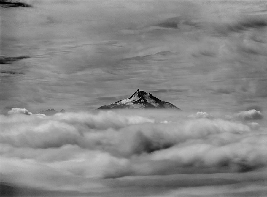 105355-Mt. Jefferson above the Clouds,OR,BW Photograph by Ed  Cooper Photography
