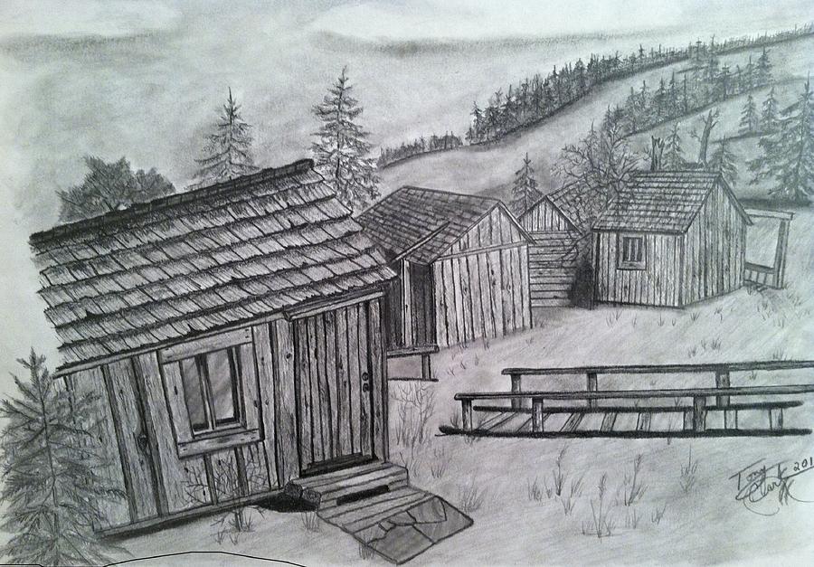 Mt LeConte Cabins Drawing by Tony Clark
