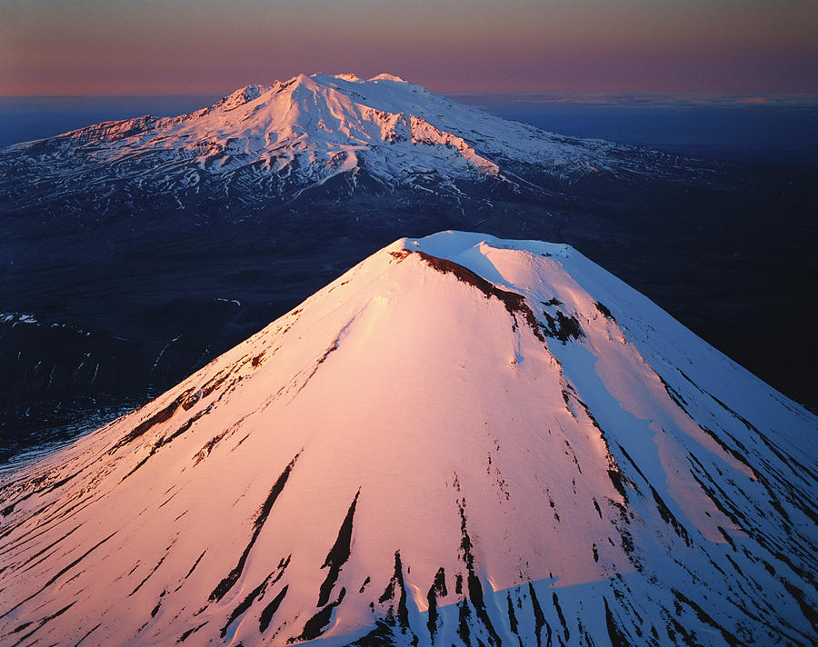 Mt Ngauruhoe and Mt Ruapehu Photograph by Rob Brown Mt Ngauruhoe and Mt Ruapehu Photograph by Rob Brown