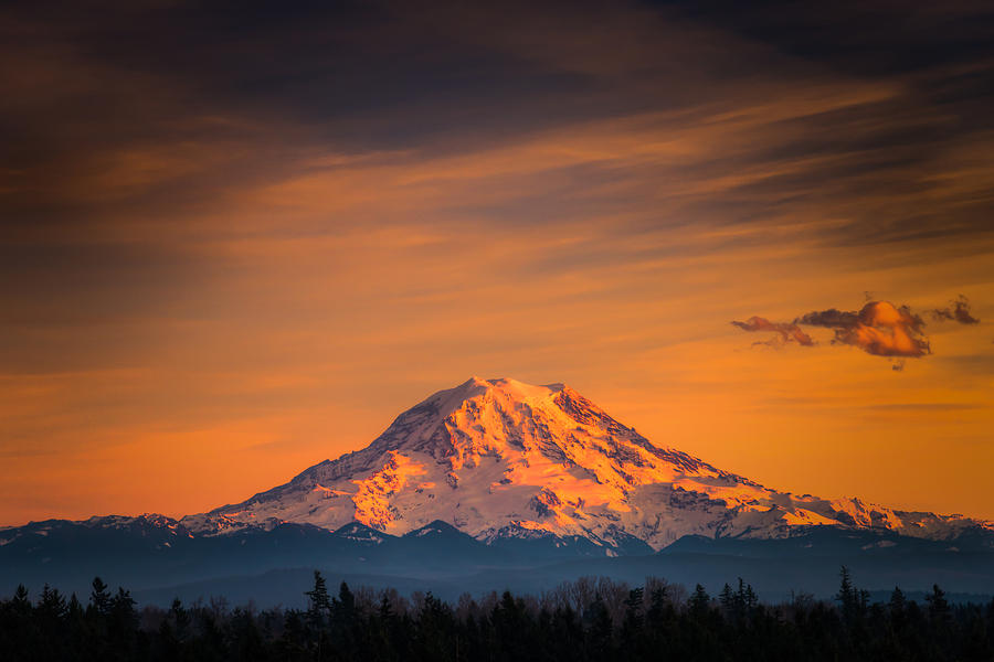 Mt. Rainier Big Red Sky Photograph by Chris McKenna