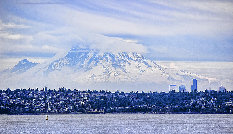 Mt Rainier Towers Over Seattle Photograph by Cathy Anderson