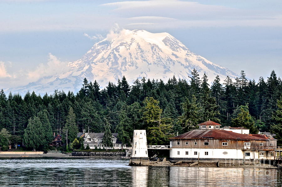 Mt Rainier from the Fox Island Bridge in Washington State Photograph by