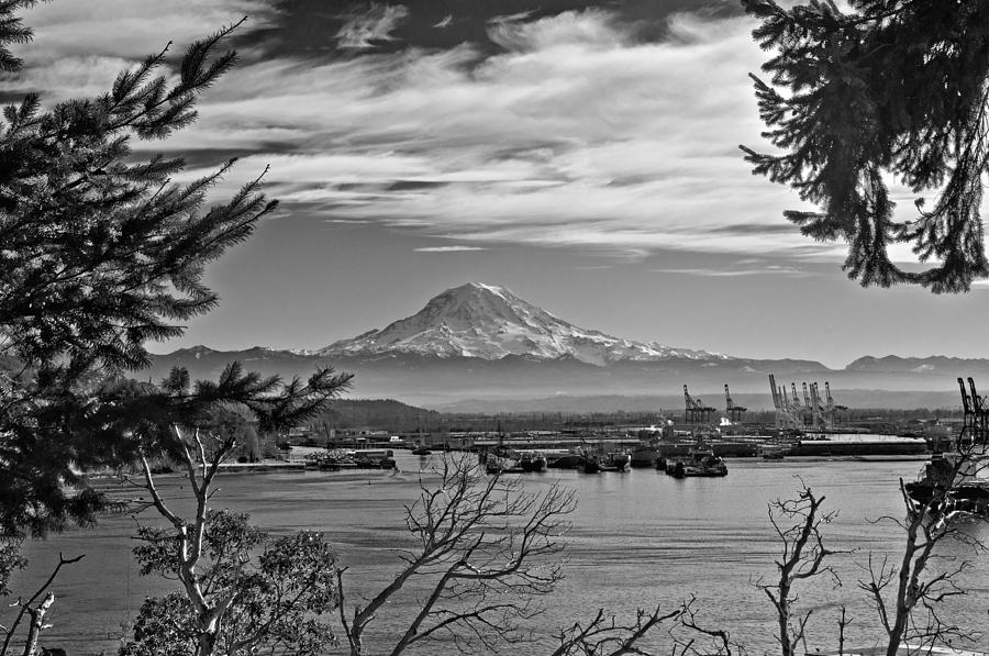 Mt. Rainier over the Port of Tacoma Photograph by Tikvahs Hope