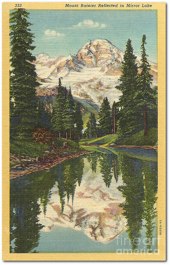 Mt Rainier Reflection in Mirror Lake Postcard Photograph by Charles Robinson