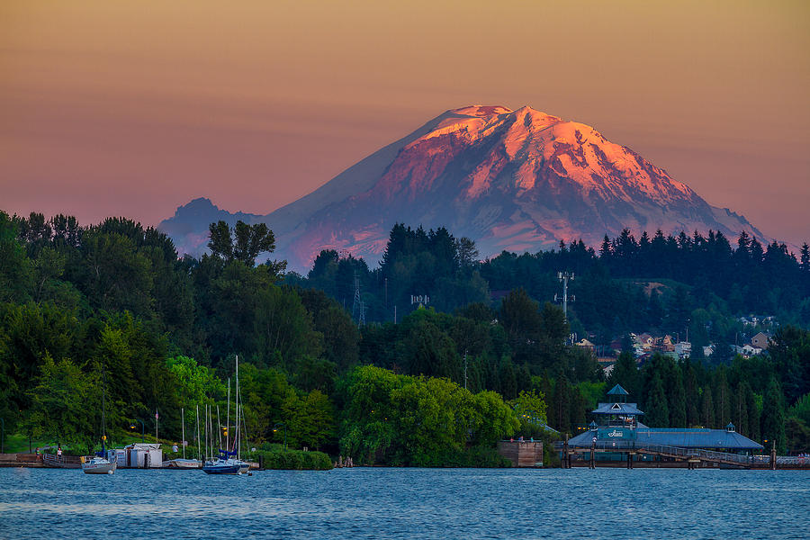 Mt Rainier Sunset at the Lake  Photograph by Ken Stanback