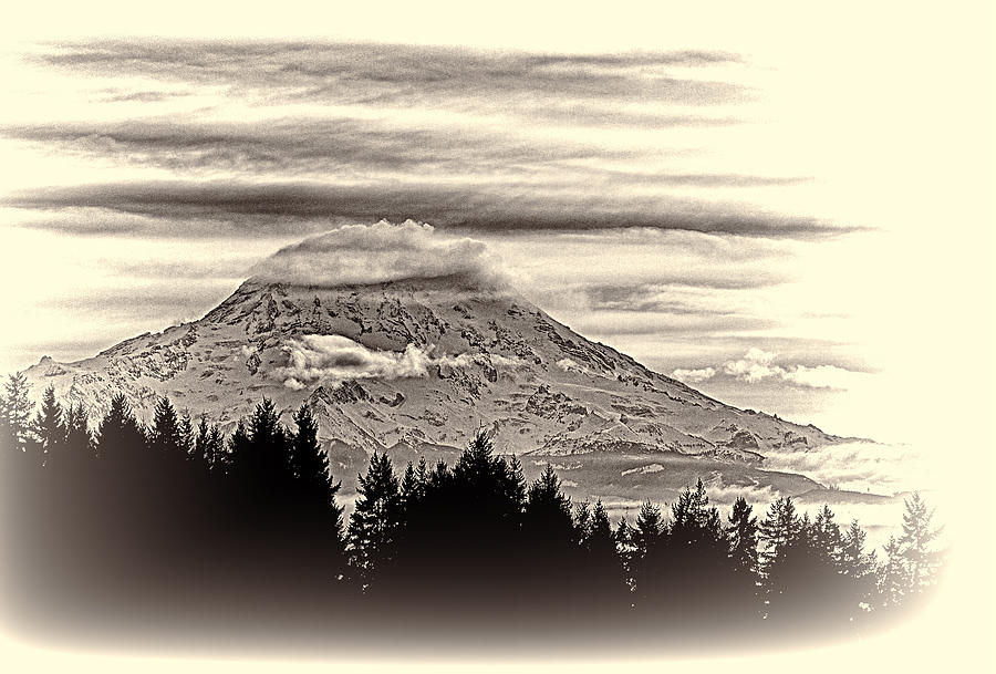 Mt. Rainier WA in Black and White Photograph by Ron Roberts