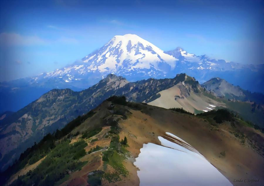 Mt. Ranier from Goat Rocks Wilderness Painting by Linda Seifried