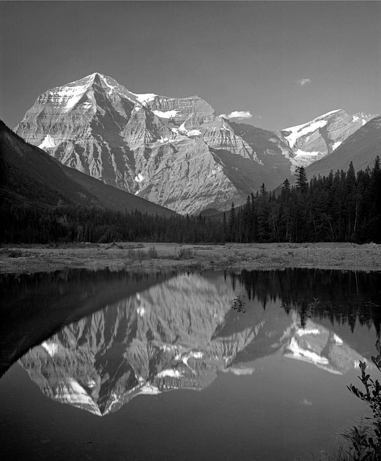 1M2415-BW-Mt. Robson Reflect Photograph by Ed  Cooper Photography