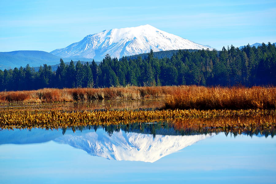 Mt St Helens reflecting in Silver Lake Photograph by 4nadia