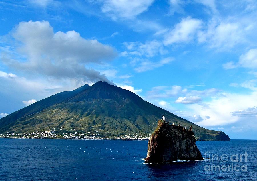 Mt Stromboli Volcano and Lighthouse Photograph by Phyllis Kaltenbach