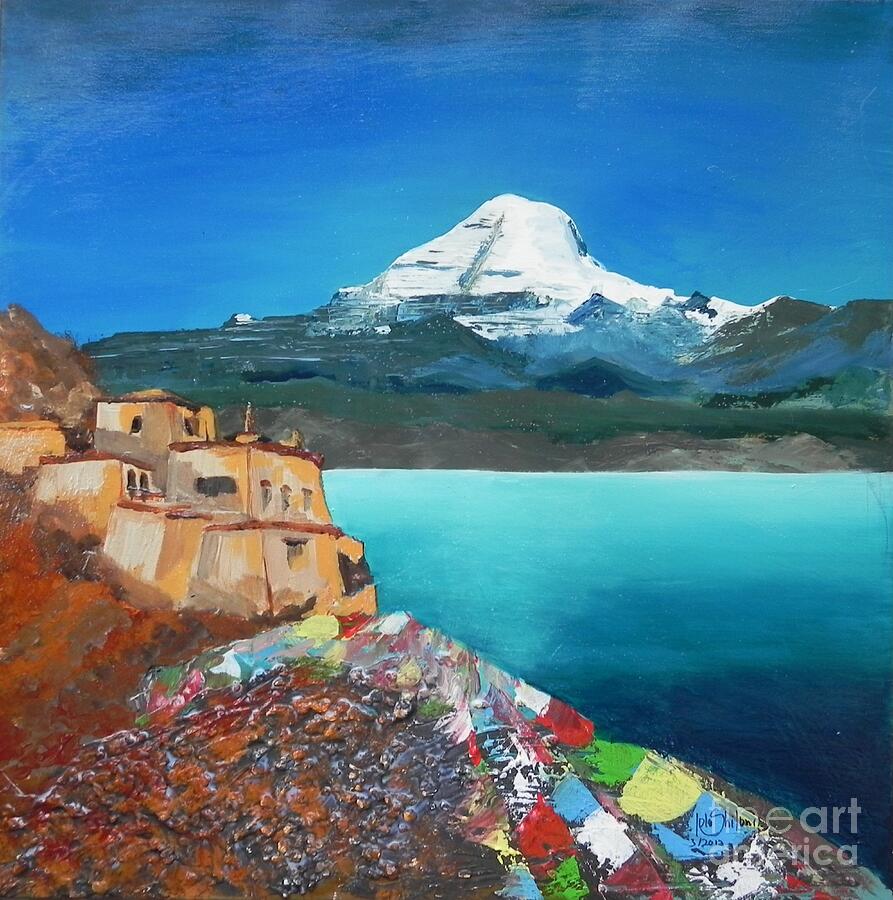 Mt.Kailash with Chiu Gompa Monastery Painting by Jolanta Shiloni