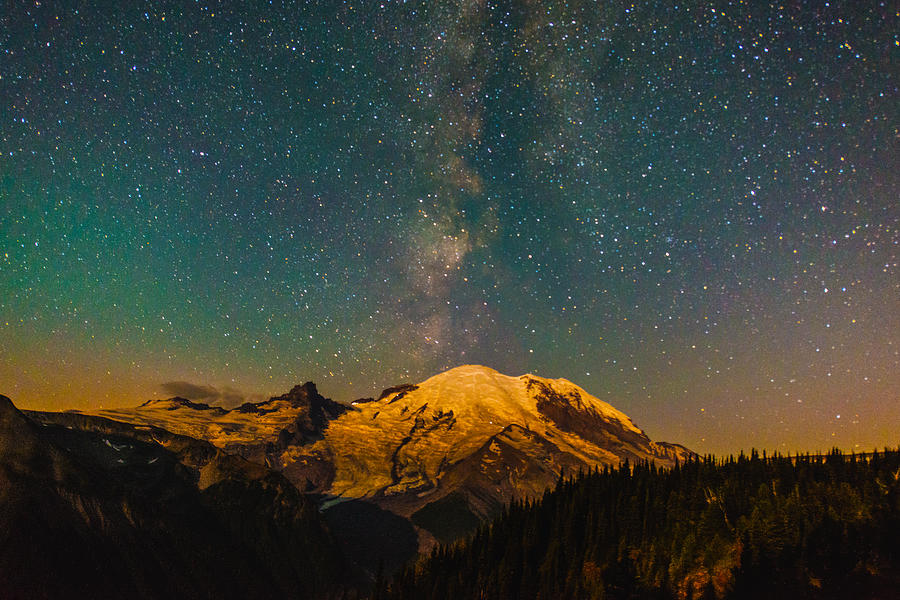 Mt.Rainier with Milky way Photograph by Hisao Mogi