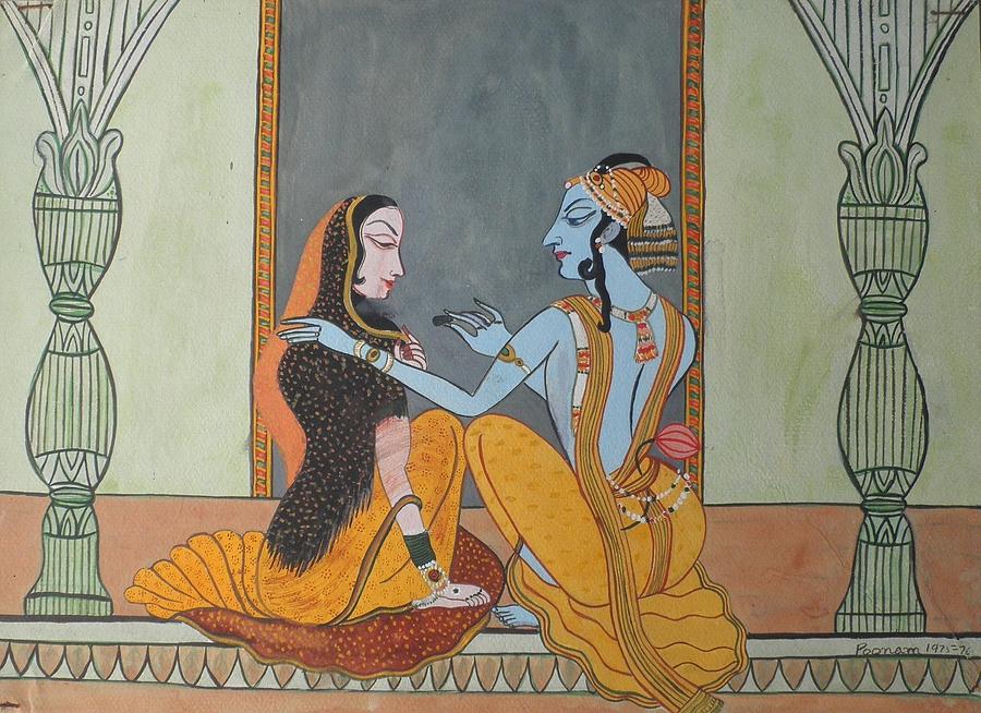 Portrait Painting - Mughal Art -Radha-Krishna by Poonam Mehta Dutt