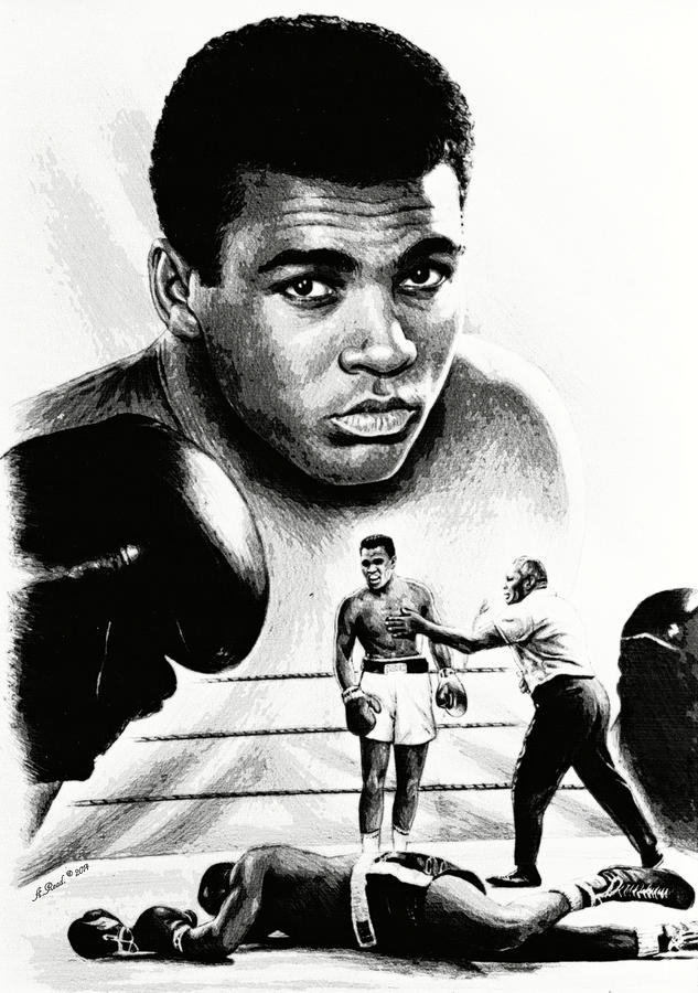 Black And White Drawing - Muhammad Ali The Greatest by Andrew Read