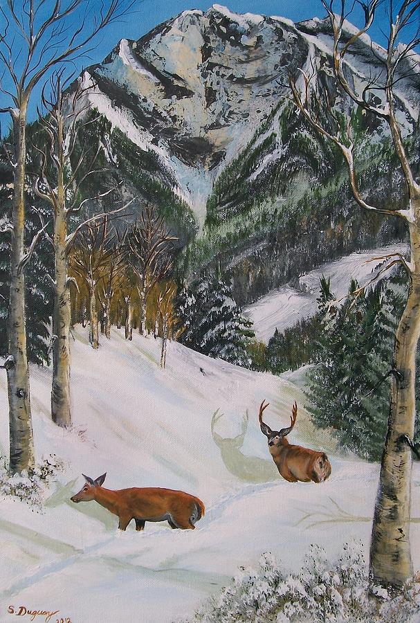 Mule Deer in Winter Painting by Sharon Duguay