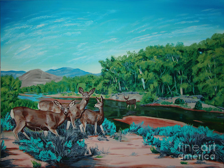 Mug Painting - Mule Deer on Carson River by Joseph Juvenal