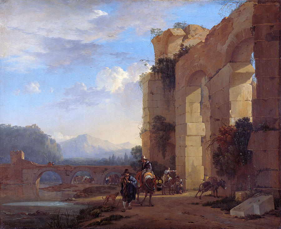 Muleteers beside an Italian Ruin Painting by Jan Asselijn