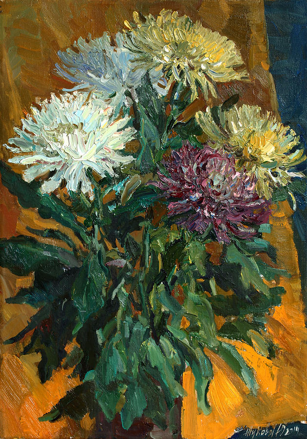 Multi colored chrysanthemums Painting by Juliya Zhukova