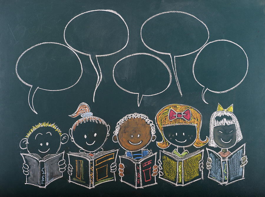 Multi-Ethnic Group of Children Sketched on Blackboard Photograph by Lisa-Blue