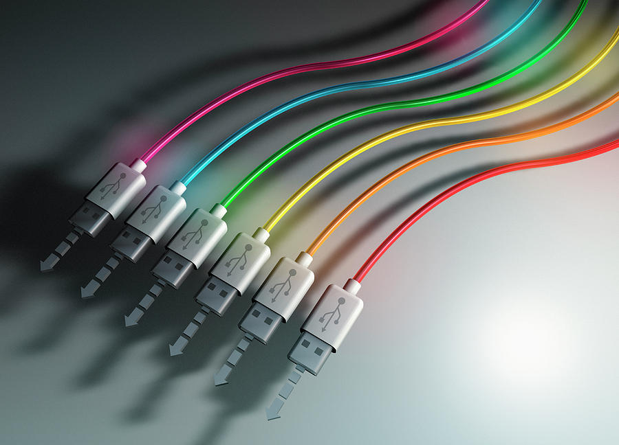 Multicolored Usb Cables In A Row Photograph by Ikon Ikon Images