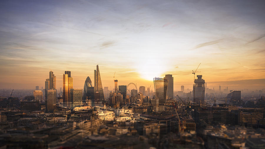 Multilayered panorama of London city skyline - aerial view Photograph by Shomos Uddin