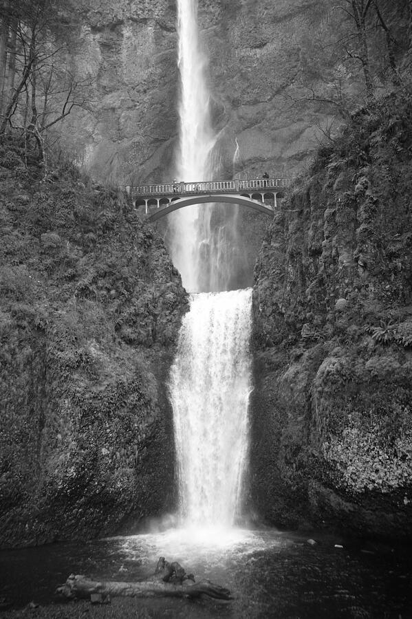 Multnomah Double Falls - Portland, Oregon - Black and White Photograph ...