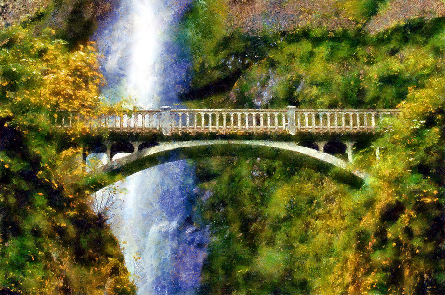 Multnomah Falls Bridge Digital Art by Kaylee Mason