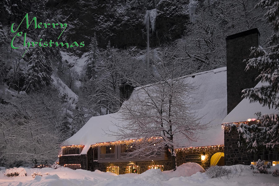 Multnomah Falls Christmas Card Photograph by Wes and Dotty Weber