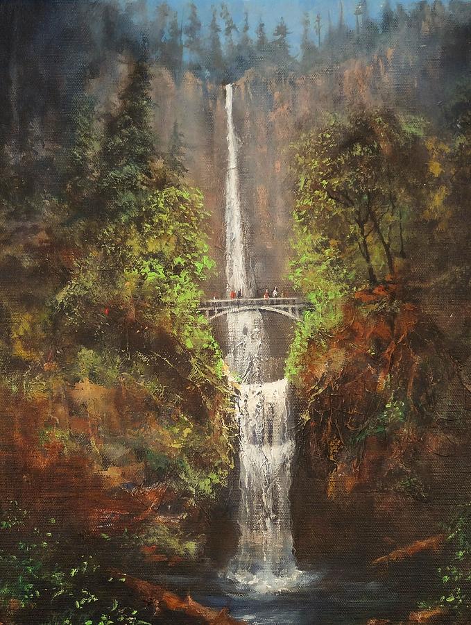 Multnomah Falls Oregon Painting by Tom Shropshire