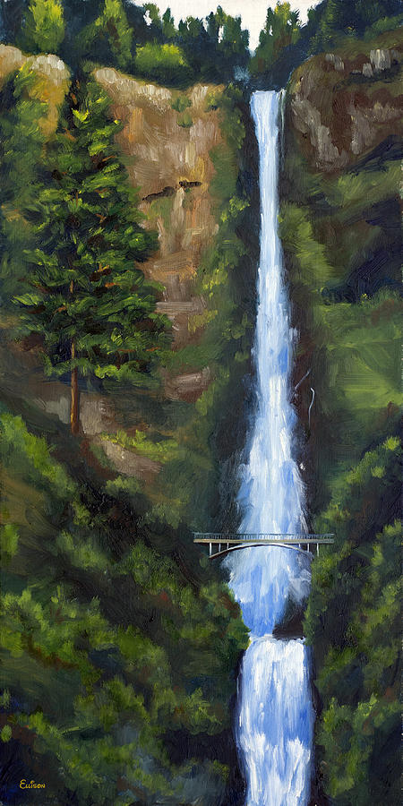 Multnomah Falls, Columbia River, Oregon Painting by Steve Ellison