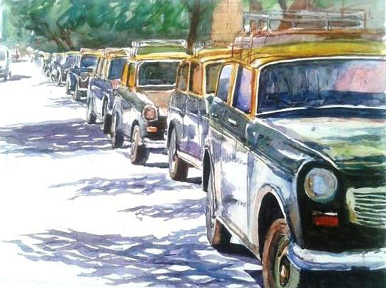 Mumbai Taxi queue Painting by Chetan Agrawal