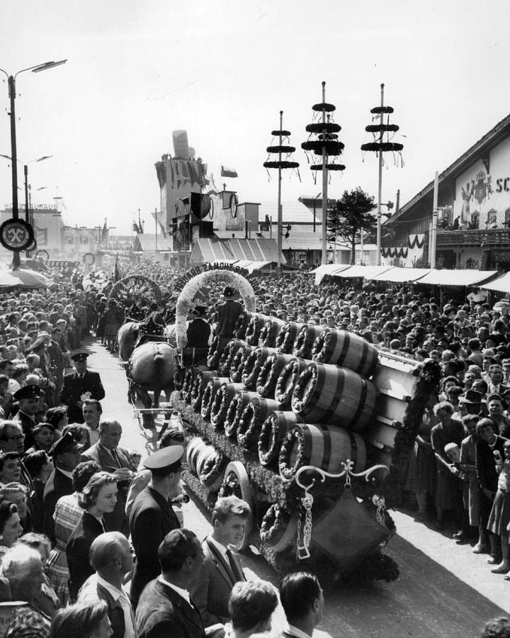 Vintage Photograph - Munich Germany Beer Kegs Celebration by Retro Images Archive