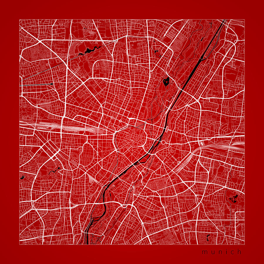 Munich Street Map - Munich Germany Road Map Art On Color Digital Art