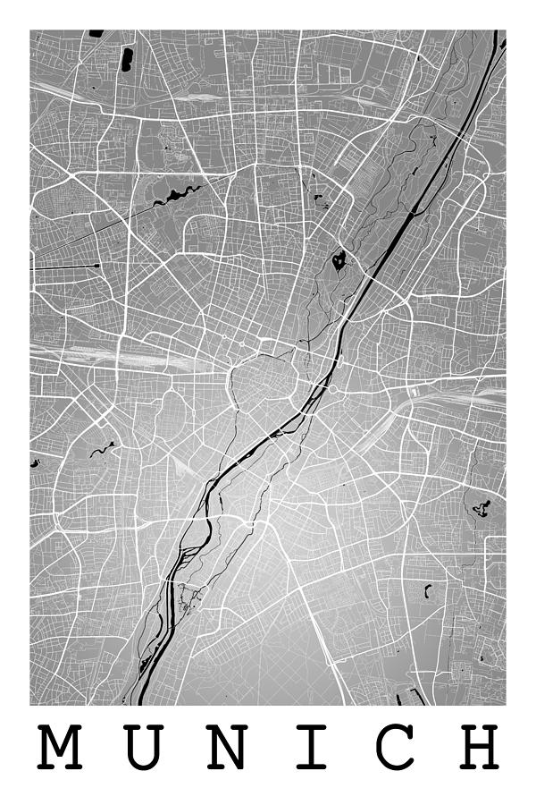 Munich Movie Digital Art - Munich Street Map - Munich Germany Road Map Art on Colored Backg by Jurq Studio