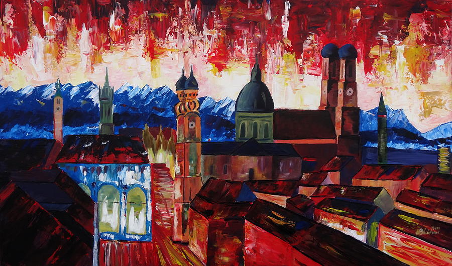 Munich With Alps Panorama Painting
