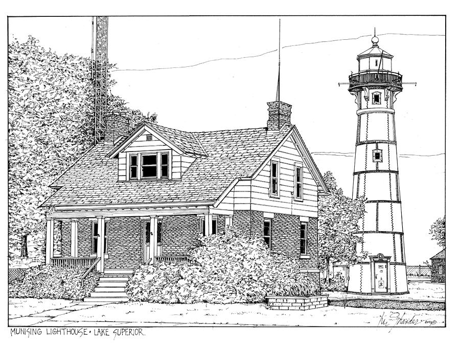 Munising Lighthouse Lake Superior Drawing by Ira Shander