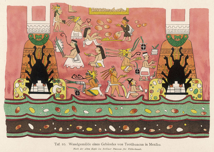 Mural From Teotihuacan, Mexico Drawing by Mary Evans Picture Library