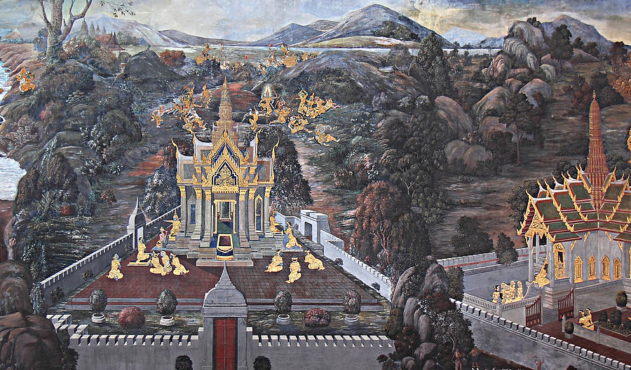Bangkok Photograph - Mural - Grand Palace in Bangkok Thailand - 01132 by DC Photographer