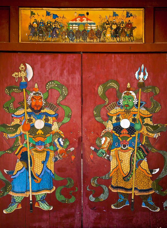 Mural Of Buddhist Guardians Ulan Baatar Photograph by Colin Monteath