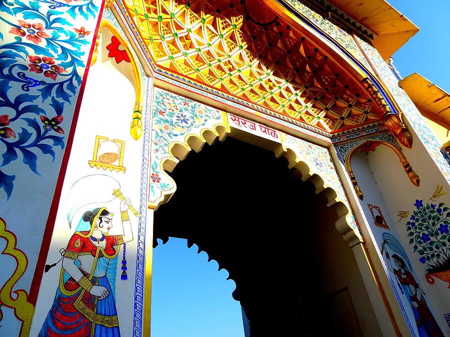 Queen Photograph - Mural Painted Archway Udaipur City Palace Rajasthan India by Sue Jacobi