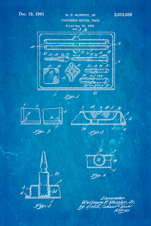 Vintage Photograph - Murphy Disposable Medical Tray Patent Art 1961 Blueprint by Ian Monk
