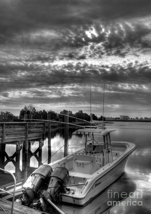 Boat Photograph - Murrells Inlet Morning 4 BW by Mel Steinhauer