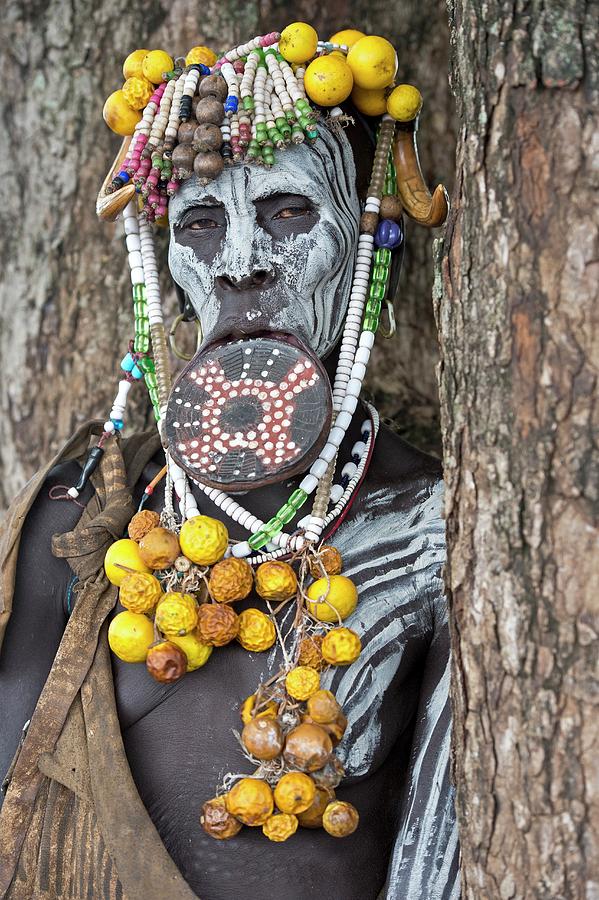 Mursi Woman With Lip Plate And Body Art Photograph by Tony Camacho