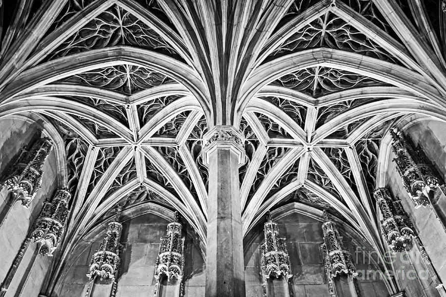 Architecture Photograph - Musee de Cluny Chapel Vault - Black and White by Bob and Nancy Kendrick