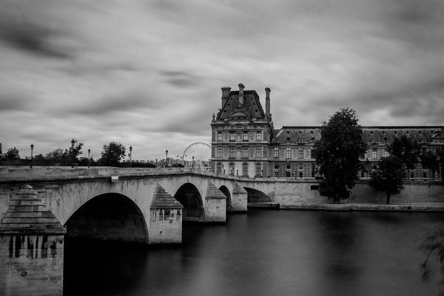 Black And White Photograph - Musee du Louvre and Pont Royal by Marinus Ortelee