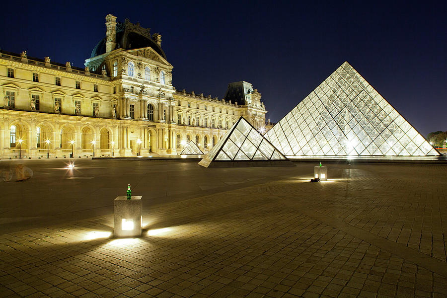 Museum With Glass Pyramid Lit Photograph by Panoramic Images - Fine Art ...